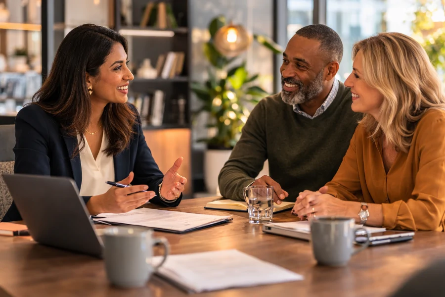 Image with people chatting over table